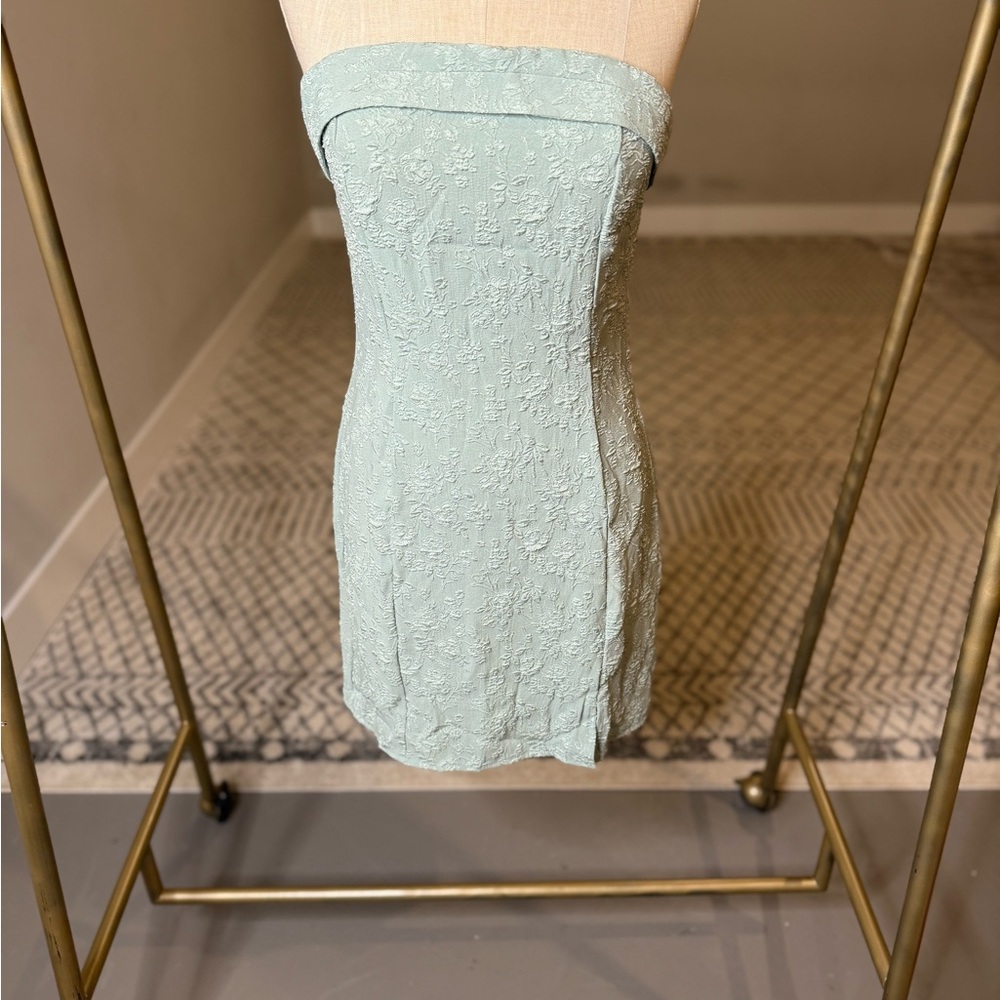 Sage Green Strapless Textured Dress